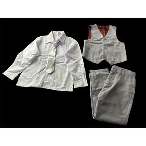 Yuan Lu Boy's Tuxedo Shirt & Tie #9 White Trousers and Waistcoat Vest Gray Set 4